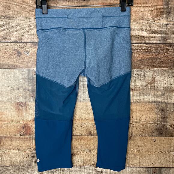 Lululemon Training Tough Crop Mesh Leggings Poseidon Blue SZ 6 - Picture 5 of 12